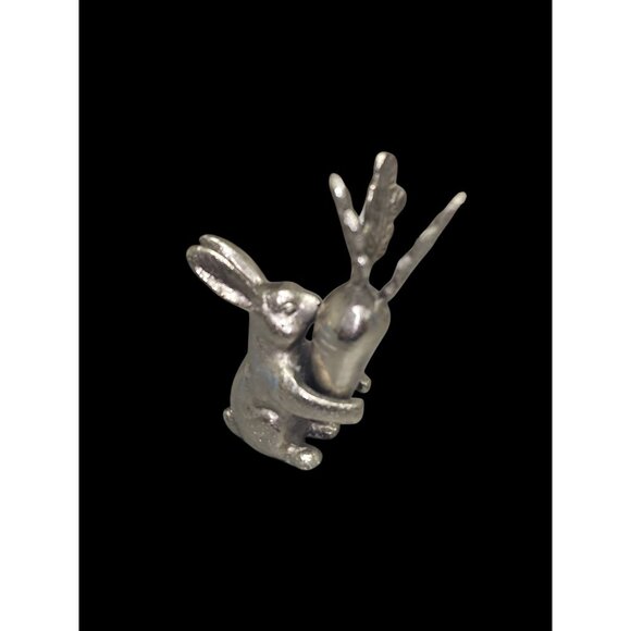 Silver toned Rabbit Hugging Carrot Figurine 6" Easter Bunny - Picture 2 of 13